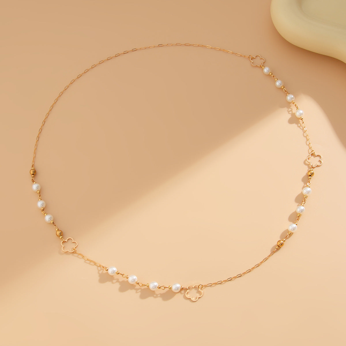 Personalized pearl round bead long chain necklace