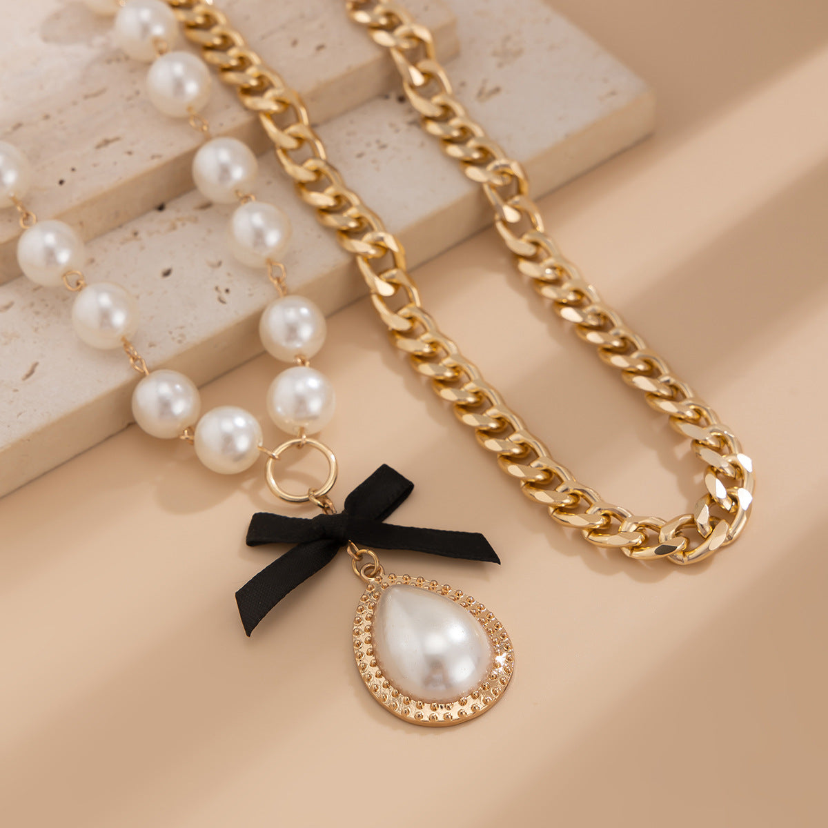 Fashionable alloy bead multi-layer necklace