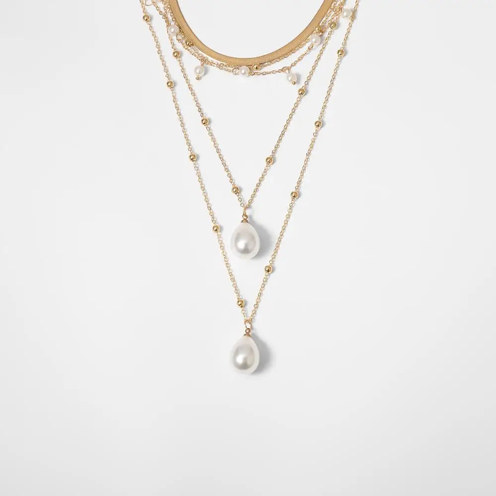 Gothic Imitation Pearl Tassel Choker Necklace