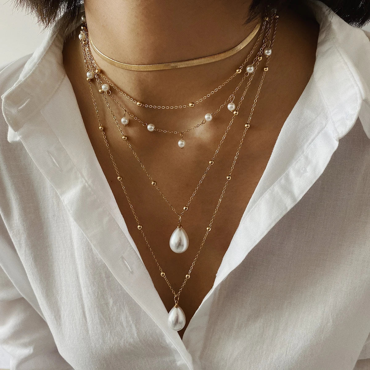 Gothic Imitation Pearl Tassel Choker Necklace