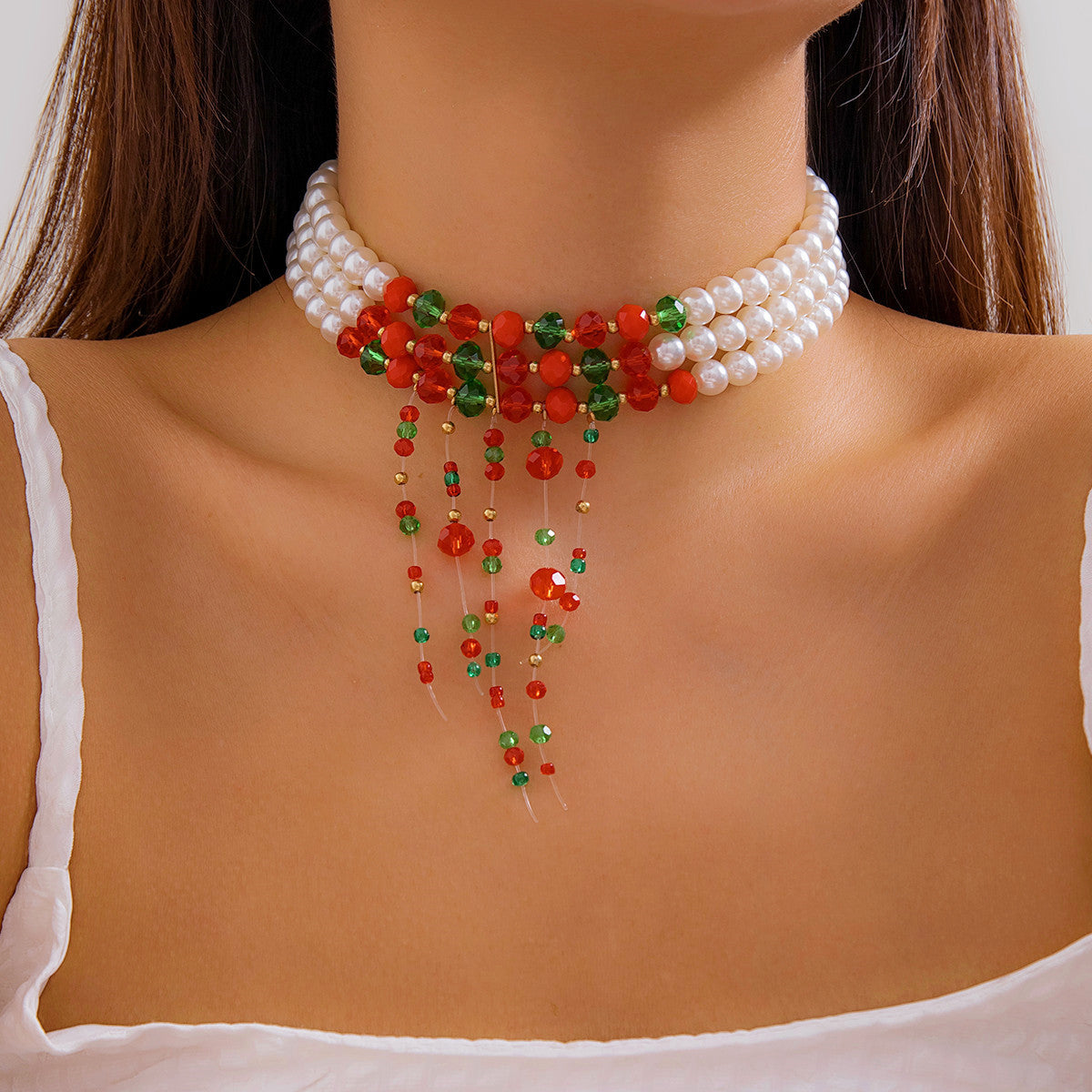 Christmas necklace with personalized round beads