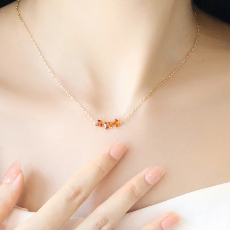 Silver Geometric Vintage Orange Square Zircon Pendant Necklace
