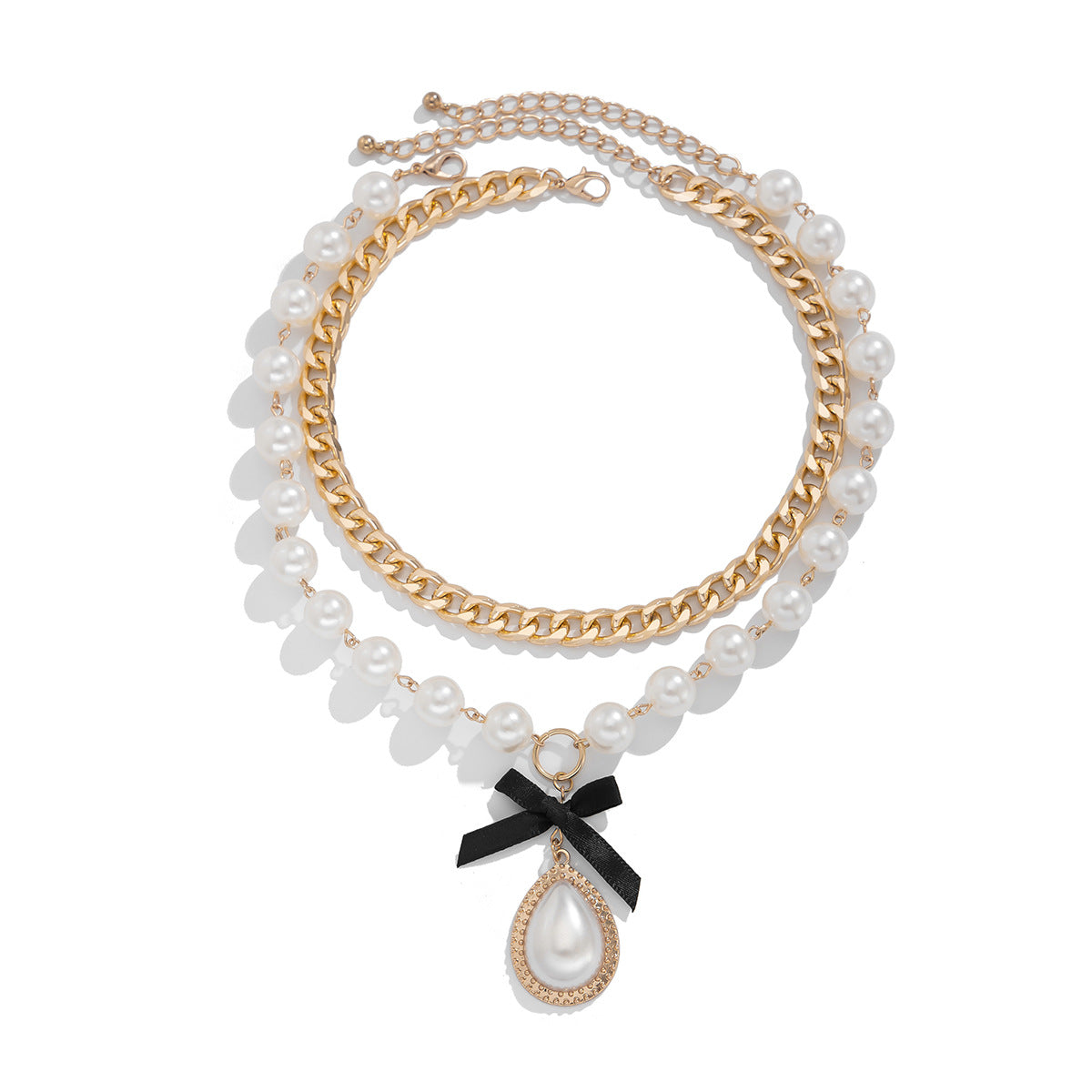 Fashionable alloy bead multi-layer necklace