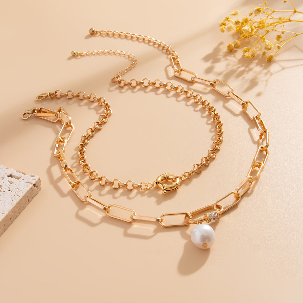 Women pearl multi-layer collarbone chain Necklace