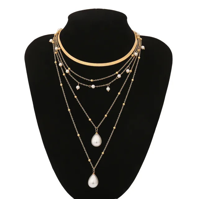 Gothic Imitation Pearl Tassel Choker Necklace