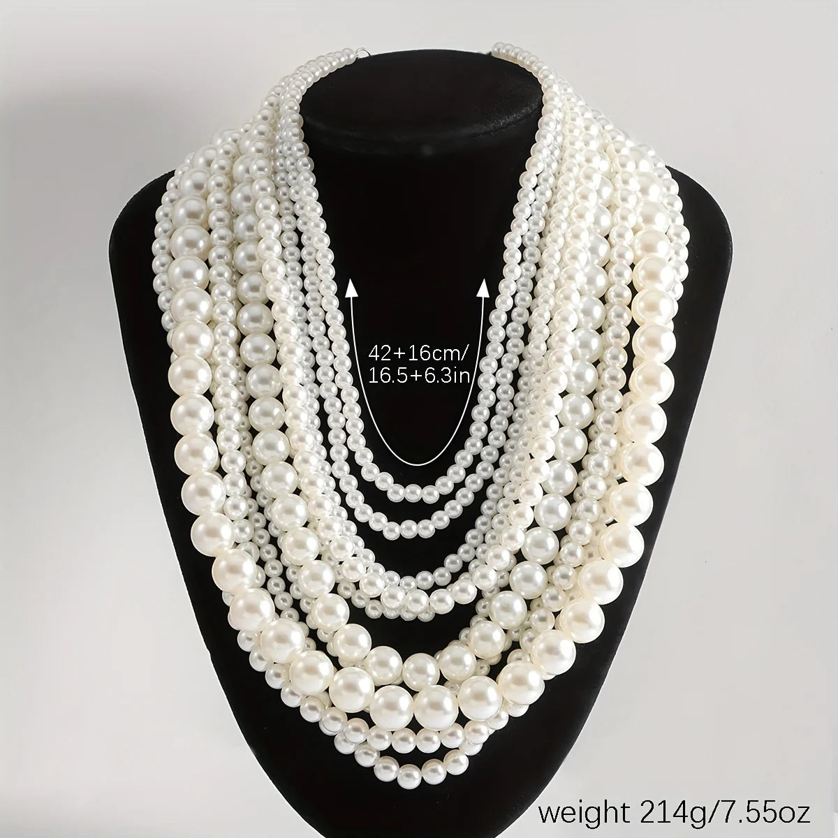 Exaggerated Elegent Multilayer Faux Pearl Crystal Necklace