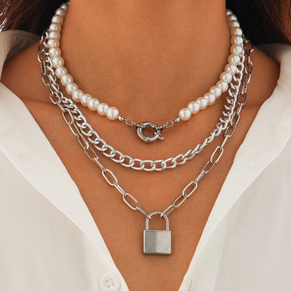 Women pearl multi-layer collarbone chain Necklace