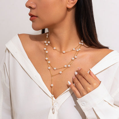 Fashionable pearl Y-shaped tassel necklace for women's business party, multi-layer necklace