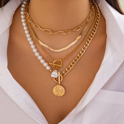 Irregular bead pearl multi-layer necklace