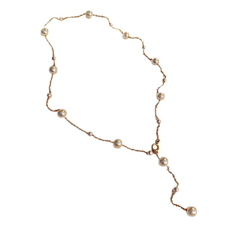 Women Elegant collarbone starry sky pearl simple tassel necklace