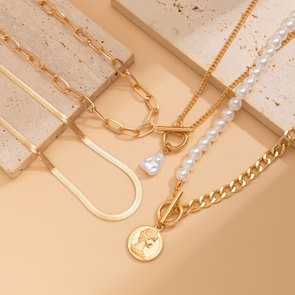 Irregular bead pearl multi-layer necklace