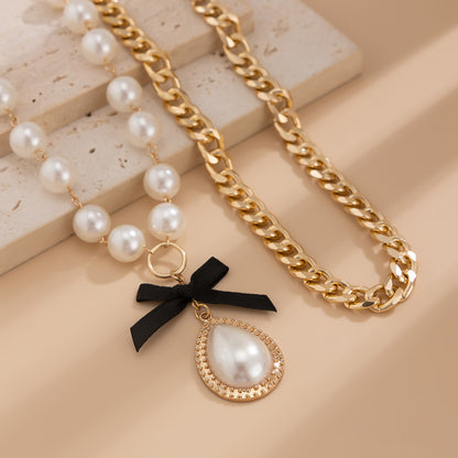 Fashionable alloy bead multi-layer necklace