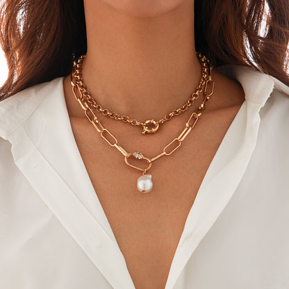 Women pearl multi-layer collarbone chain Necklace