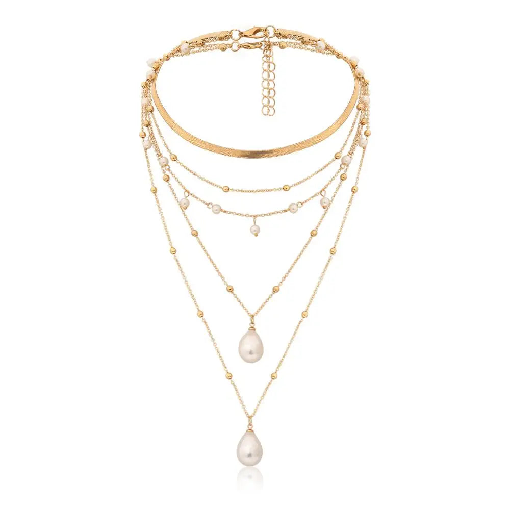 Gothic Imitation Pearl Tassel Choker Necklace