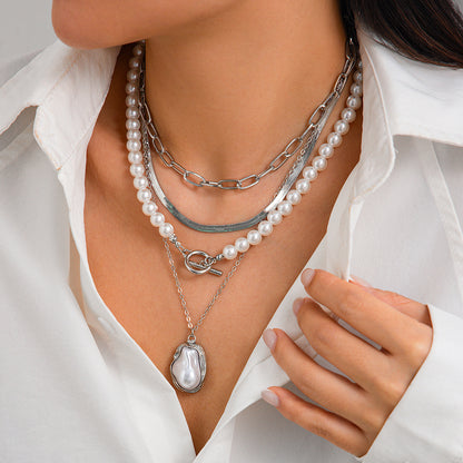 Irregular bead pearl multi-layer necklace