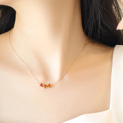 Silver Geometric Vintage Orange Square Zircon Pendant Necklace