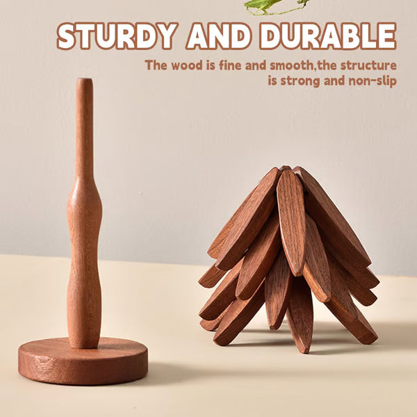 🔥Christmas Early Discount 49% Off✨Natural Tree Trivet Set - 4 Wooden Trivets & 1 Stand Like a Christmas Tree