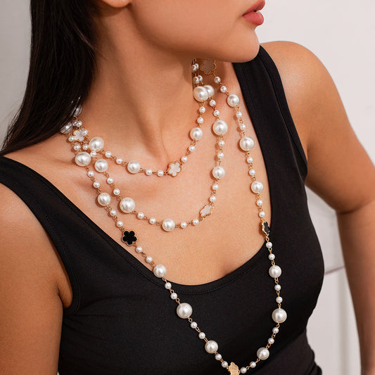Personalized pearl round bead long chain necklace
