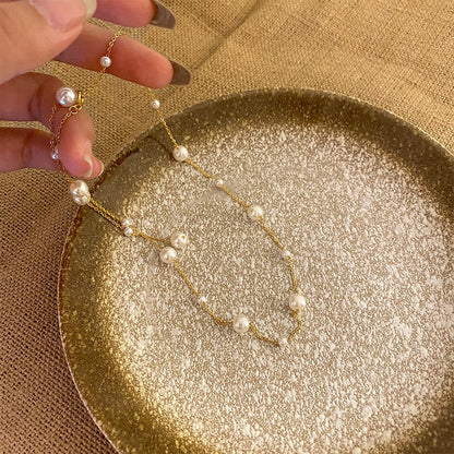 Women Elegant collarbone starry sky pearl simple tassel necklace