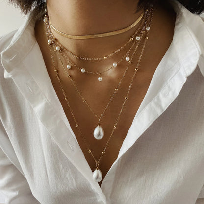 Gothic Imitation Pearl Tassel Choker Necklace