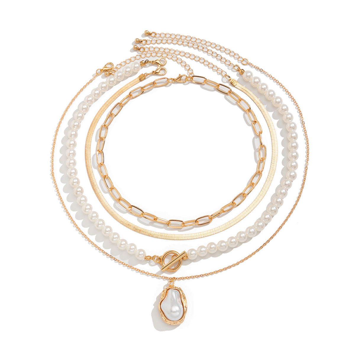Irregular bead pearl multi-layer necklace