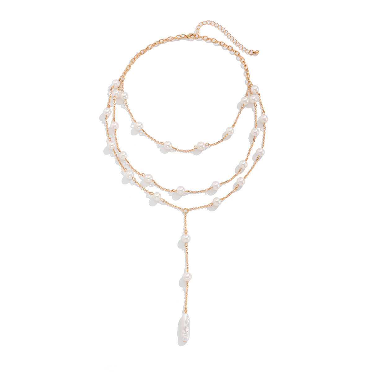 Fashionable pearl Y-shaped tassel necklace for women's business party, multi-layer necklace
