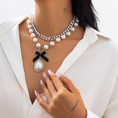 Fashionable alloy bead multi-layer necklace