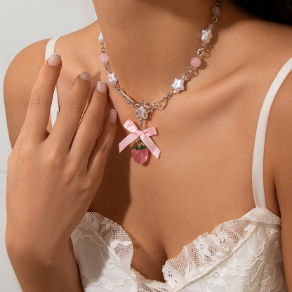 Sweet Wind Acrylic Strawberry Pendant Necklace