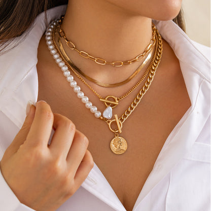 Irregular bead pearl multi-layer necklace