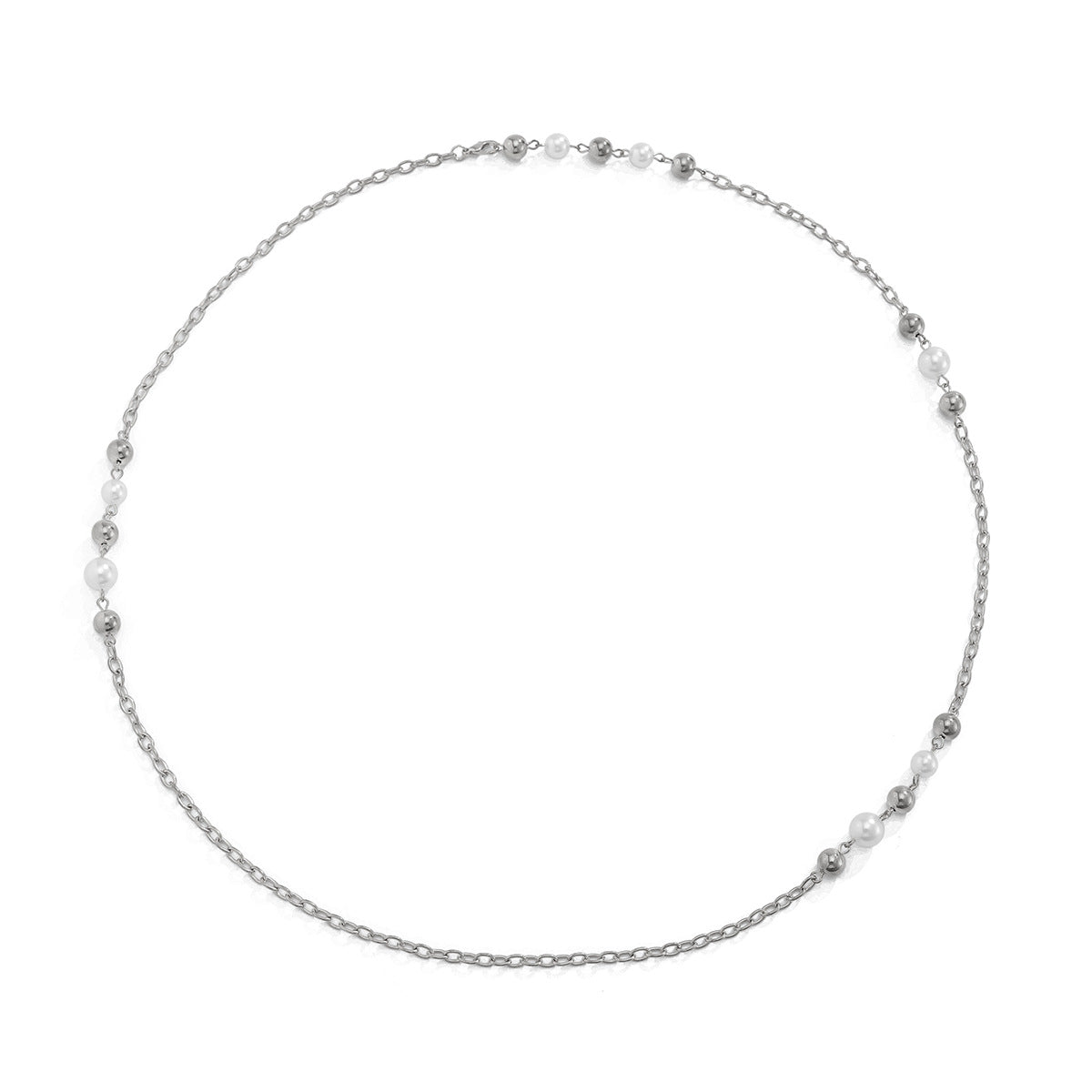 Personalized pearl round bead long chain necklace
