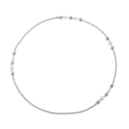 Personalized pearl round bead long chain necklace