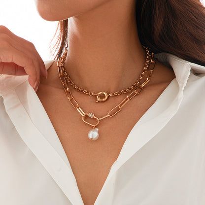 Women pearl multi-layer collarbone chain Necklace