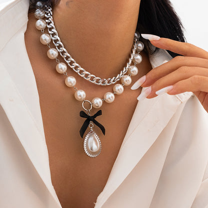 Fashionable alloy bead multi-layer necklace