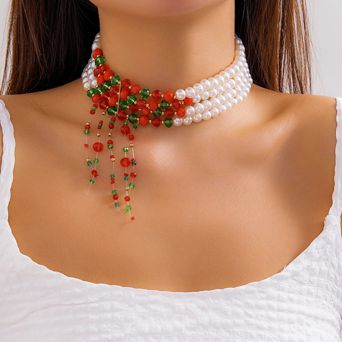 Christmas necklace with personalized round beads