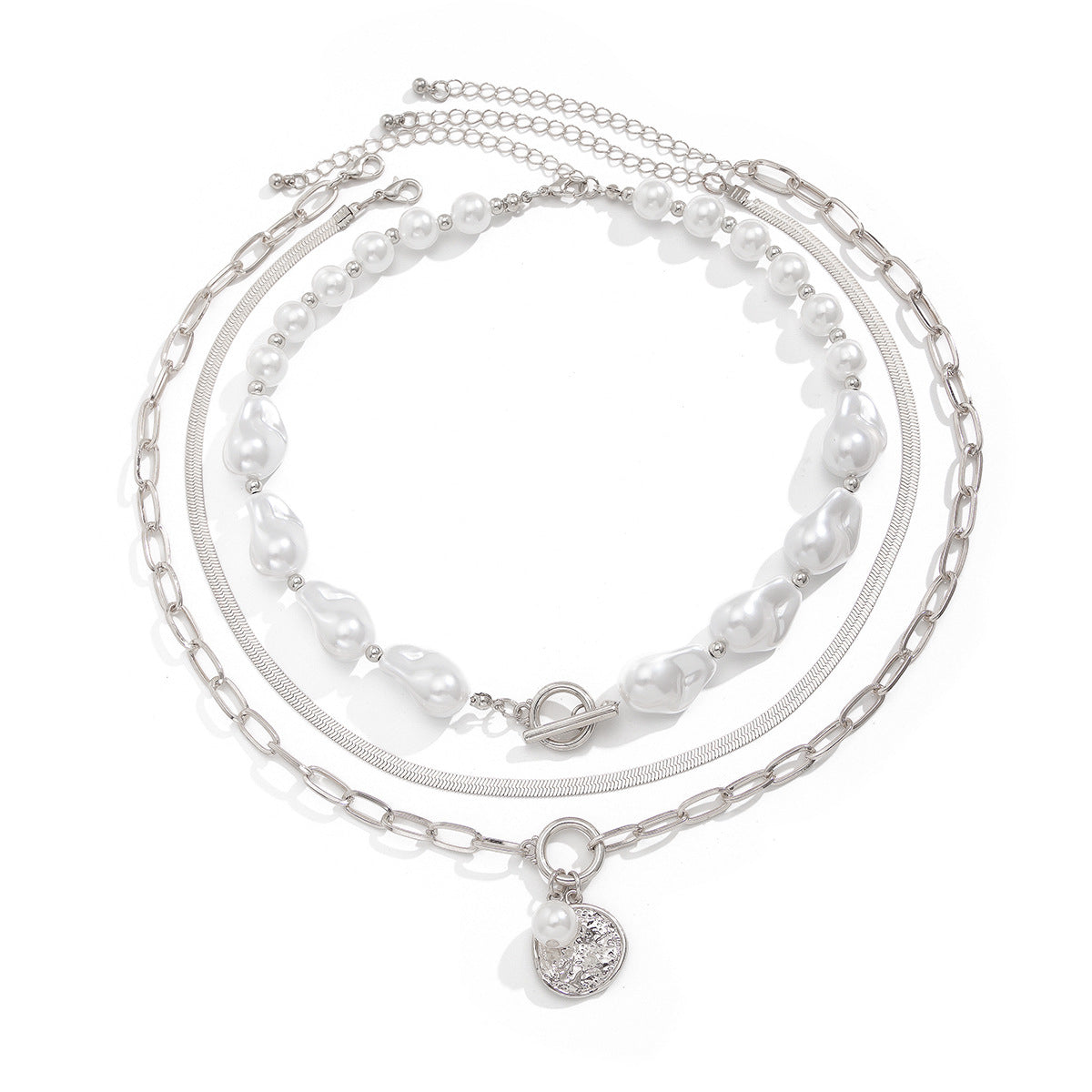 Pearl collarbone chain circular pendant multi-layer necklace