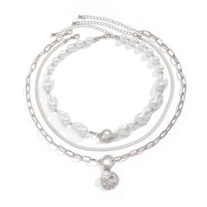 Pearl collarbone chain circular pendant multi-layer necklace