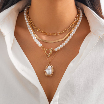 Irregular bead pearl multi-layer necklace