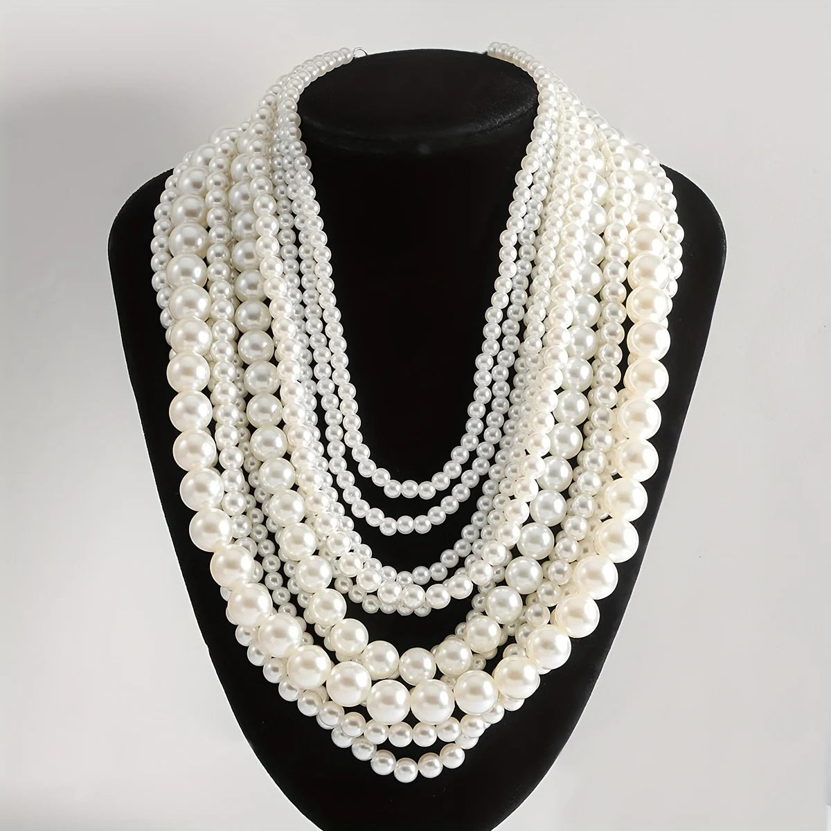 Exaggerated Elegent Multilayer Faux Pearl Crystal Necklace