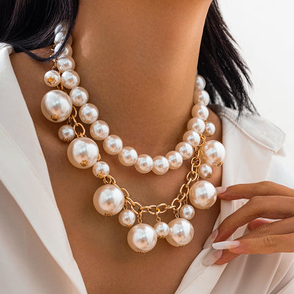 Light luxury style pearl bead pendant necklace