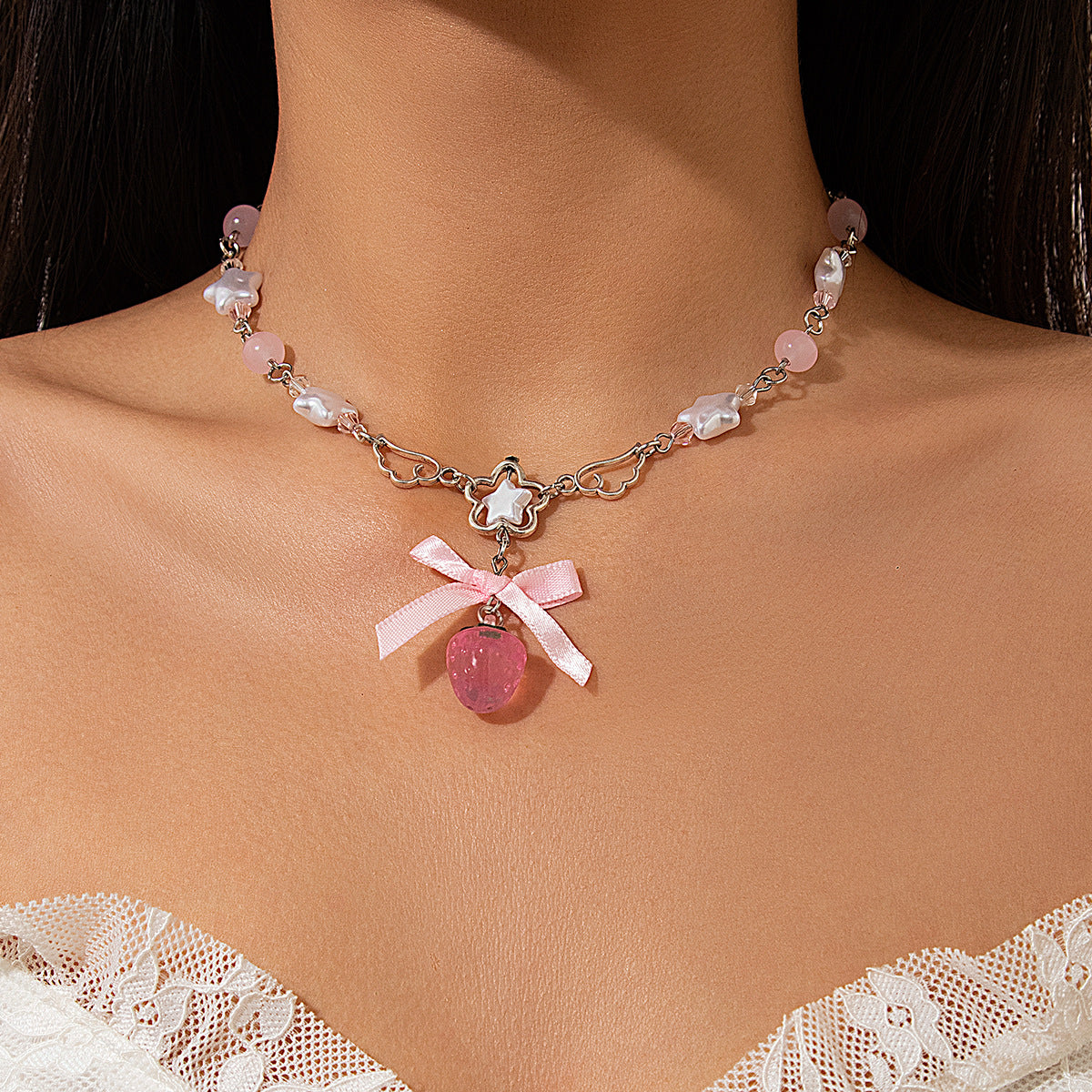 Sweet Wind Acrylic Strawberry Pendant Necklace