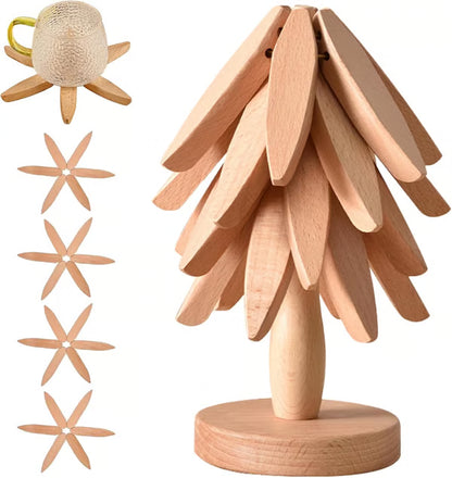 🔥Christmas Early Discount 49% Off✨Natural Tree Trivet Set - 4 Wooden Trivets & 1 Stand Like a Christmas Tree
